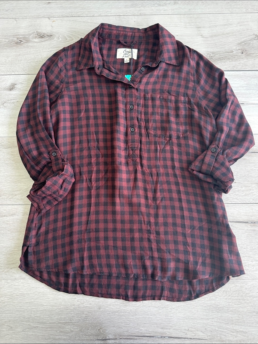 Cosmic Blue Love Kylie Half Button Down Top Black Cherry Small NWT STITCH FIX